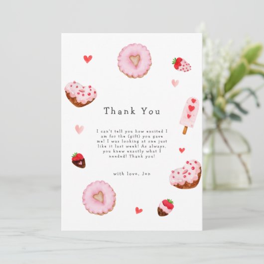 Ein kleines Sweetheart Donuts Valentines Baby Dusc Dankeskarte (Stehend Vorderseite)