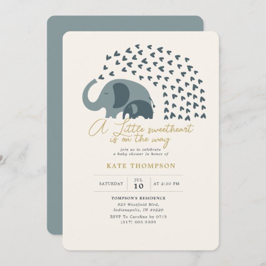 Ein kleines Sweetheart Elephant Boy Baby Dusche Einladung (Vorne/Hinten)