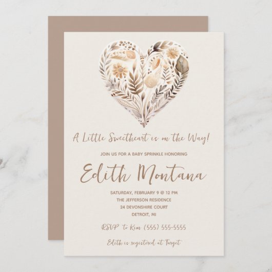 Ein kleines Sweetheart ist auf dem Weg Boho Baby D Einladung (Vorne/Hinten)