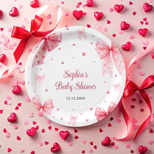 Ein kleines Sweetheart Niedlich Bow Red Pink Baby  Pappteller