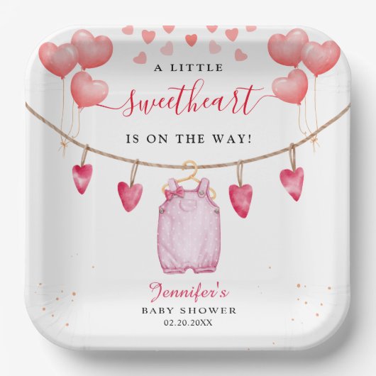 Ein kleines Sweetheart | Valentinstag Kinderdusche Pappteller (Vorderseite)