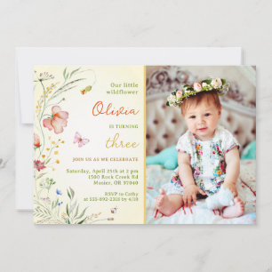 Ein kleines Wildblume Baby Girl Kindergeburtstag F Einladung