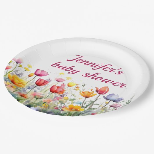 ein kleines Wildblume Babydusche Pappteller (Schrägansicht)