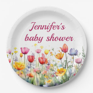 ein kleines Wildblume Babydusche Pappteller