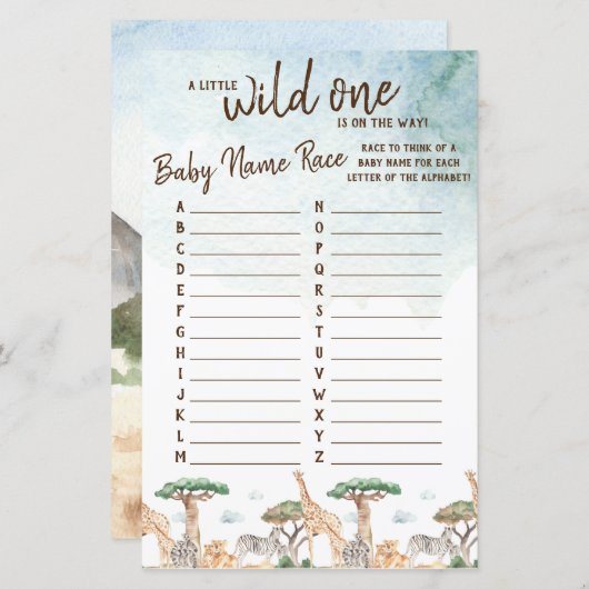 Ein kleines, wildes Baby Name Race Baby Shower Gam (Vorne/Hinten)