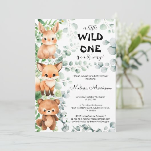 Ein kleines Wildtier Eucalyptus Baby Dusche Einladung (Stehend Vorderseite)