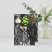 Ein Knoblauch, eine Artischocke und ein Spaghetti- Postkarte (Stehend Vorderseite)