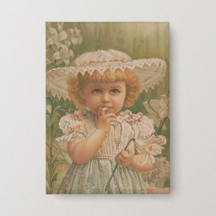 "Ein knospender Ostern" Vintage-Illustration, ca.  Button