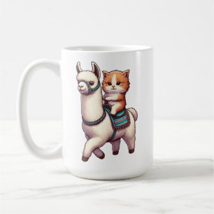 Ein knuddeliger Kitten, der Fluffy Llama, Cat und  Kaffeetasse