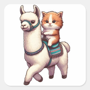 Ein knuddeliger Kitten, der Fluffy Llama, Cat und Quadratischer Aufkleber