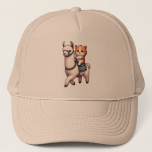Ein knuddeliger Kitten, der Fluffy Llama, Cat und  Truckerkappe