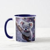 Ein Koala, der an einem Ast festhält, beobachtet d Tasse (Links)