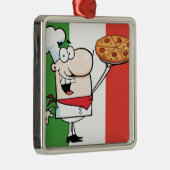 Ein Koch halten Pizza Silbernes Ornament (Rechts)