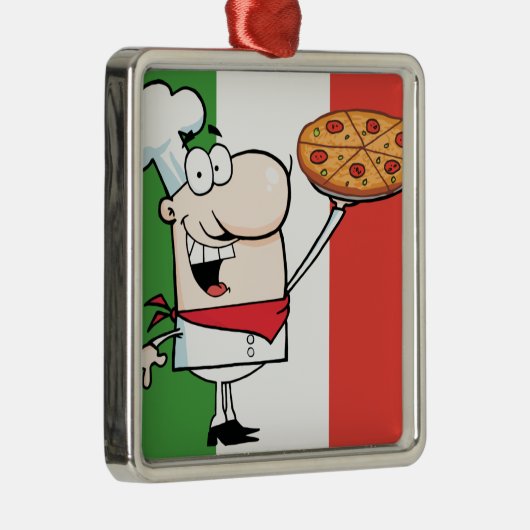 Ein Koch halten Pizza Silbernes Ornament (Rechts)