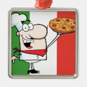 Ein Koch halten Pizza Silbernes Ornament (Vorne)