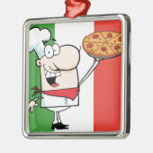 Ein Koch halten Pizza Silbernes Ornament (Links)