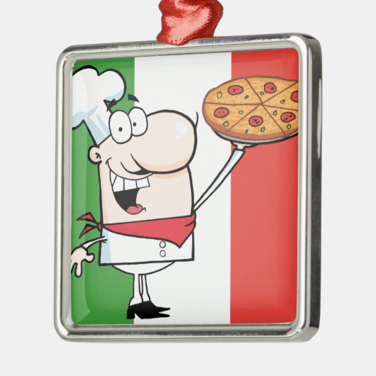 Ein Koch halten Pizza Silbernes Ornament (Links)