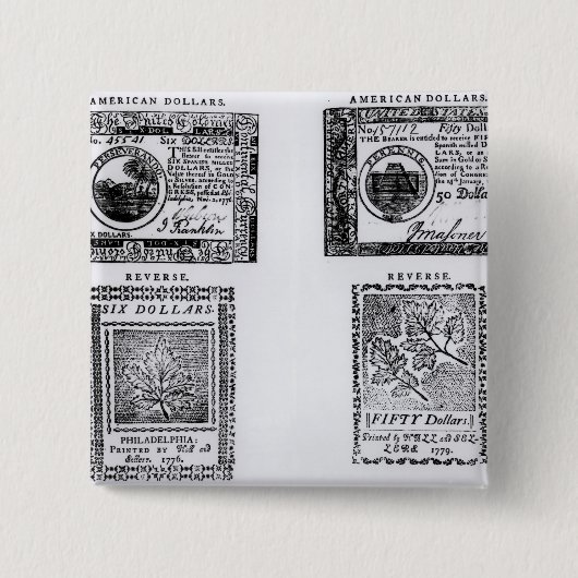Ein Kolonialsechs Dollarschein Button (Vorderseite)
