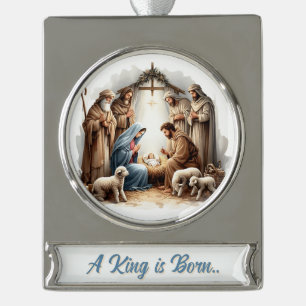 Ein König wird geboren – Weihnachtsbanner-Christma Banner-Ornament Silber