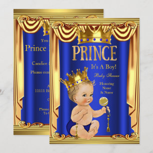 Ein königsblauer Prinz-Baby-Shower Gold Junge Blon Einladung