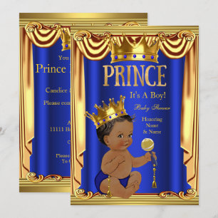 Ein königsblauer Prinz-Baby-Shower Gold Junge Ethn Einladung