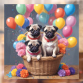 Ein Korb voller Mops und Balloons Fensteraufkleber (Blatt 2)