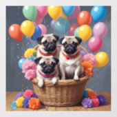 Ein Korb voller Mops und Balloons Fensteraufkleber (Blatt)