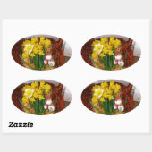 Ein Körbchen mit gelben Eizellen und blumengeschmü Ovaler Aufkleber (Blatt)