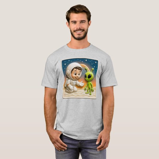 Ein kosmonautischer Junge grüßt einen Marsianer T-Shirt (Vorne ganz)