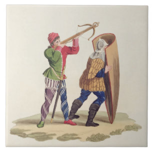 Ein Kreuz-Bogenschütze und sein Paviser, 1433, vo Fliese