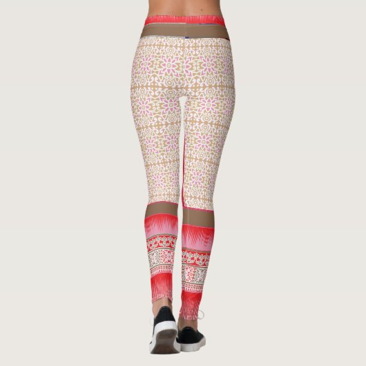 ein Kreuzstich mit rotem Hintergrund Leggings (Rückseite)