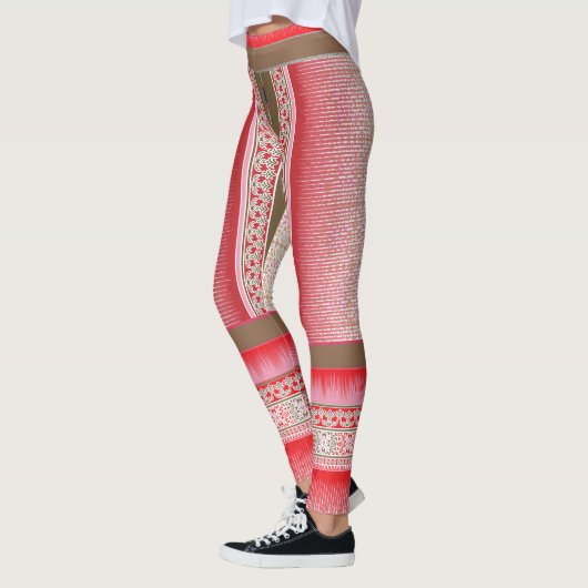 ein Kreuzstich mit rotem Hintergrund Leggings (Links)