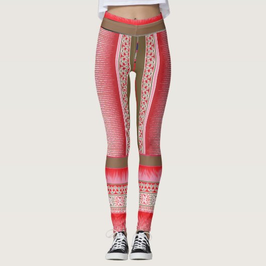 ein Kreuzstich mit rotem Hintergrund Leggings (Vorderseite)