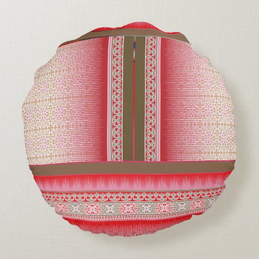 ein Kreuzstich mit rotem Hintergrund Rundes Kissen (Rückseite)