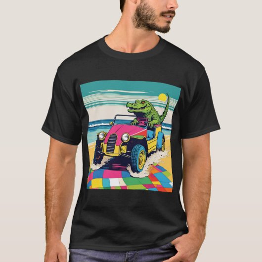 Ein Krokodil, der eine Buggy am Strand fährt T-Shirt (Vorderseite)