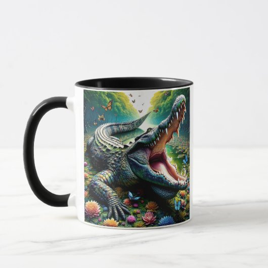 Ein Krokodil ist offen. Tasse (Links)
