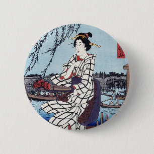 Ein kühler Sommerabend an der Brücke, Utagawa Hiro Button