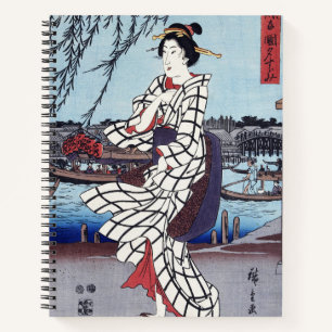 Ein kühler Sommerabend an der Brücke, Utagawa Hiro Notizblock