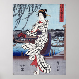 Ein kühler Sommerabend an der Brücke, Utagawa Hiro Poster