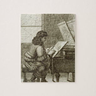 Ein Künstler, der auf eine Stichplatte, gedruckt Puzzle