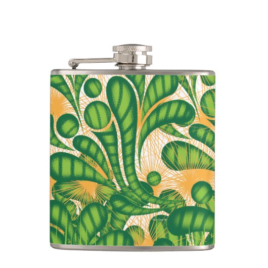 Ein künstlerisches Muster in Grün und Gold, das ei Flachmann (Vorderseite)