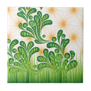 Ein künstlerisches Muster in Grün und Gold, das ei Fliese