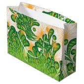 Ein künstlerisches Muster in Grün und Gold, das ei Große Geschenktüte (Rückseite Schrägansicht)