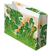 Ein künstlerisches Muster in Grün und Gold, das ei Große Geschenktüte (Vorderseite Schrägansicht)