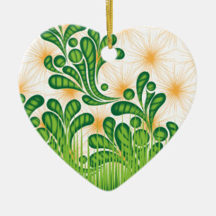 Ein künstlerisches Muster in Grün und Gold, das ei Keramik Ornament