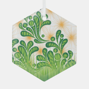 Ein künstlerisches Muster in Grün und Gold, das ei Ornament Aus Glas