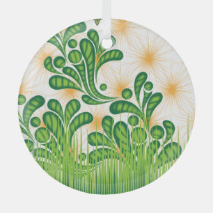 Ein künstlerisches Muster in Grün und Gold, das ei Ornament Aus Glas