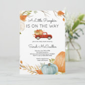 Ein Kürbis ist auf dem Weg, Baby Dusche fallen Ein Einladung (Stehend Vorderseite)