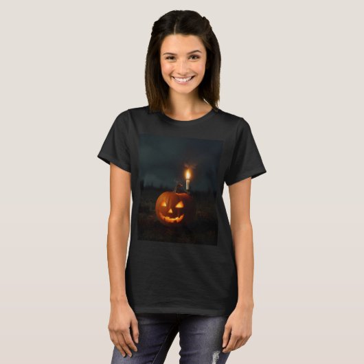 ein Kürbis mit einer Kerze darauf, die halloween i T-Shirt (Vorne ganz)