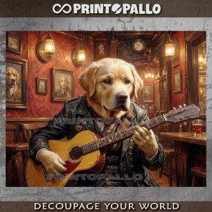 Ein Labradorhund spielt Gitarre in einem Pub - Seidenpapier